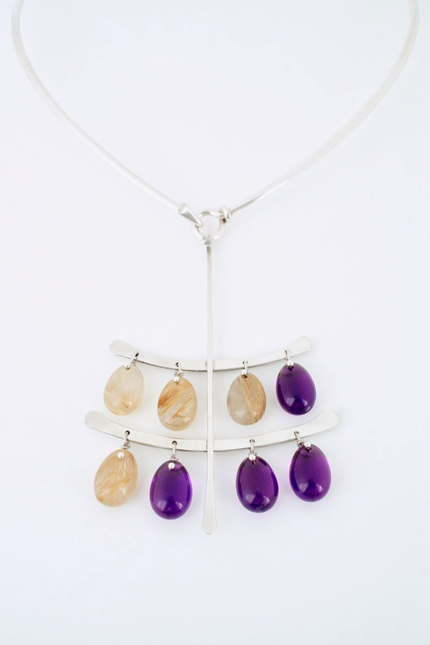 Vintage Georg Jensen Sterling Silver Quartz Amethyst Drop Pendant - Torun Design 135