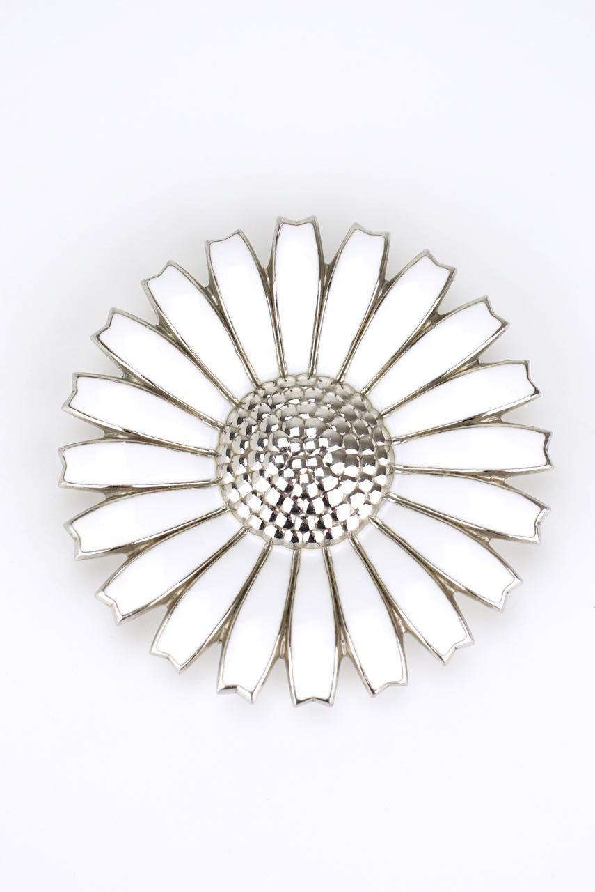 Georg Jensen silver and white enamel daisy brooch - Denmark