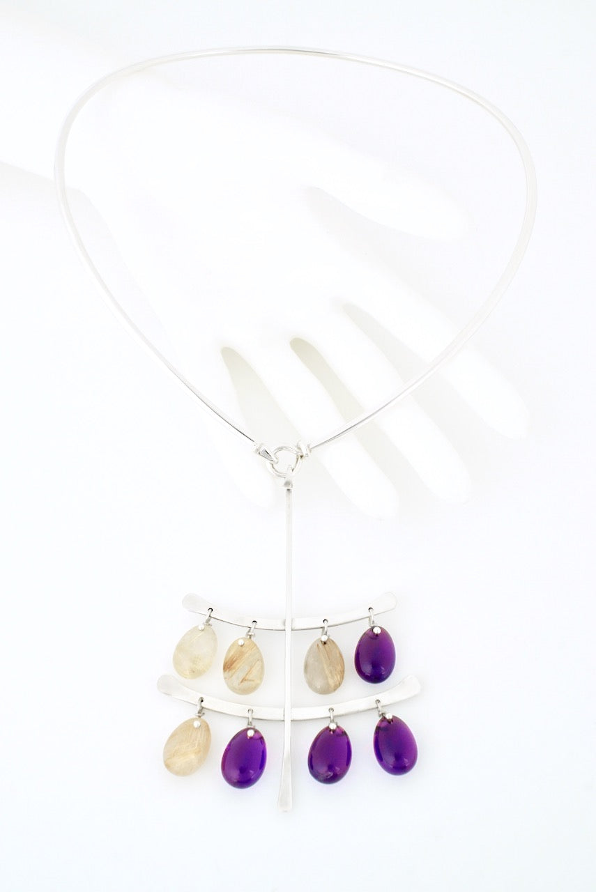 Vintage Georg Jensen Sterling Silver Quartz Amethyst Drop Pendant - Torun Design 135