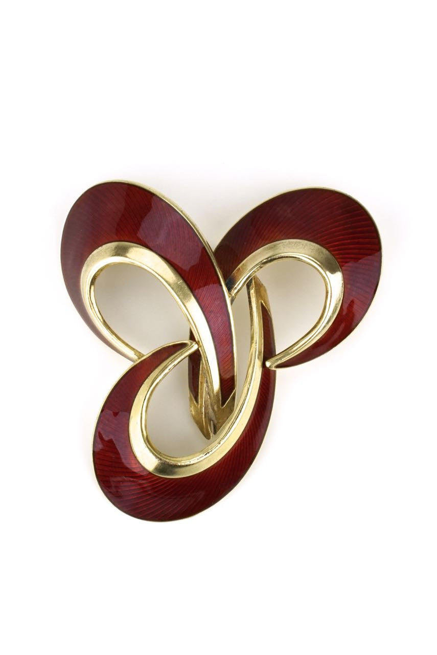 Silver and red enamel scroll brooch - Hroar Prydz Norway