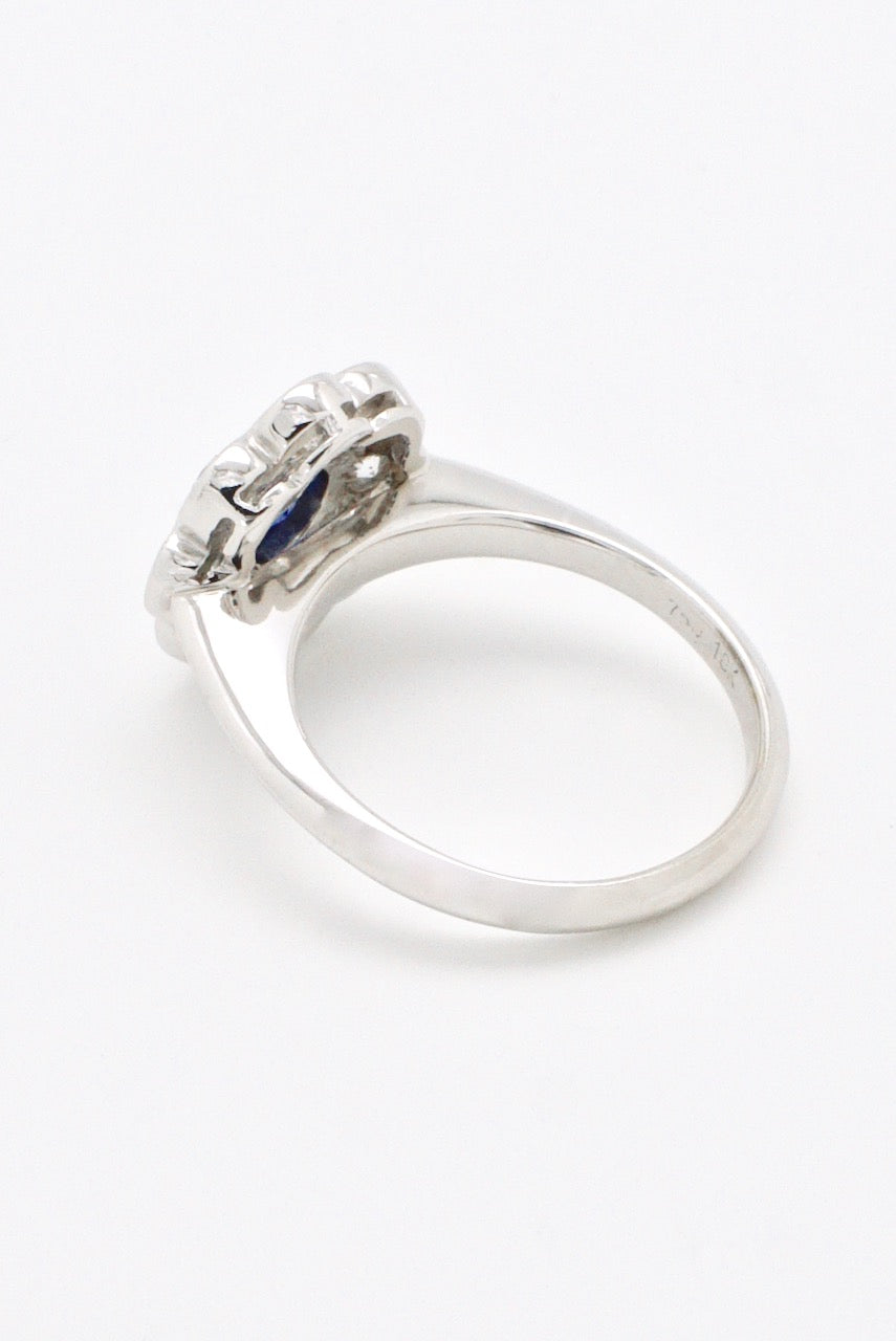 Vintage 18k White Gold Diamond Sapphire Daisy Cluster Ring