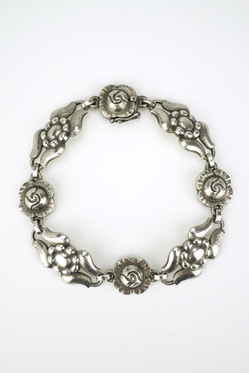 Vintage Sterling Silver Geometric Row Link Bracelet 60's