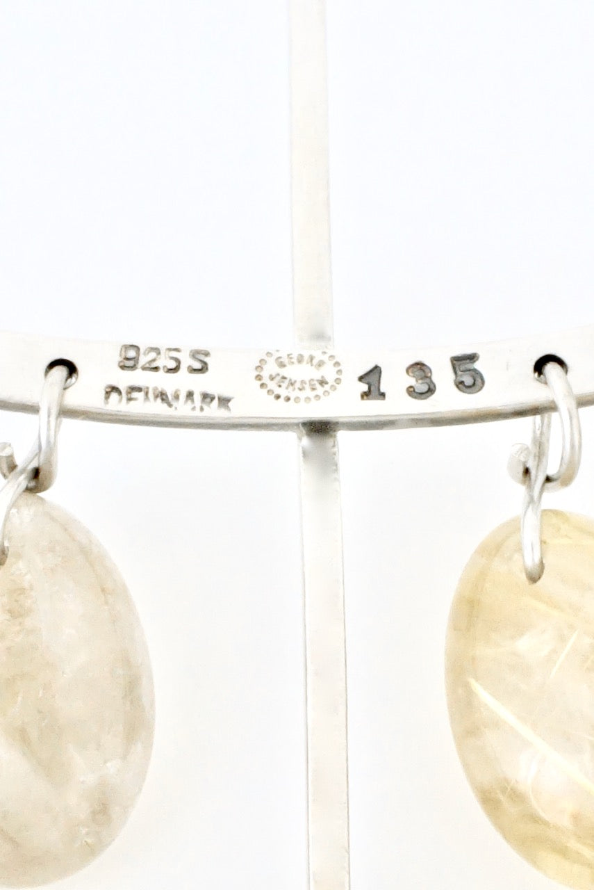 Vintage Georg Jensen Sterling Silver Quartz Amethyst Drop Pendant - Torun Design 135