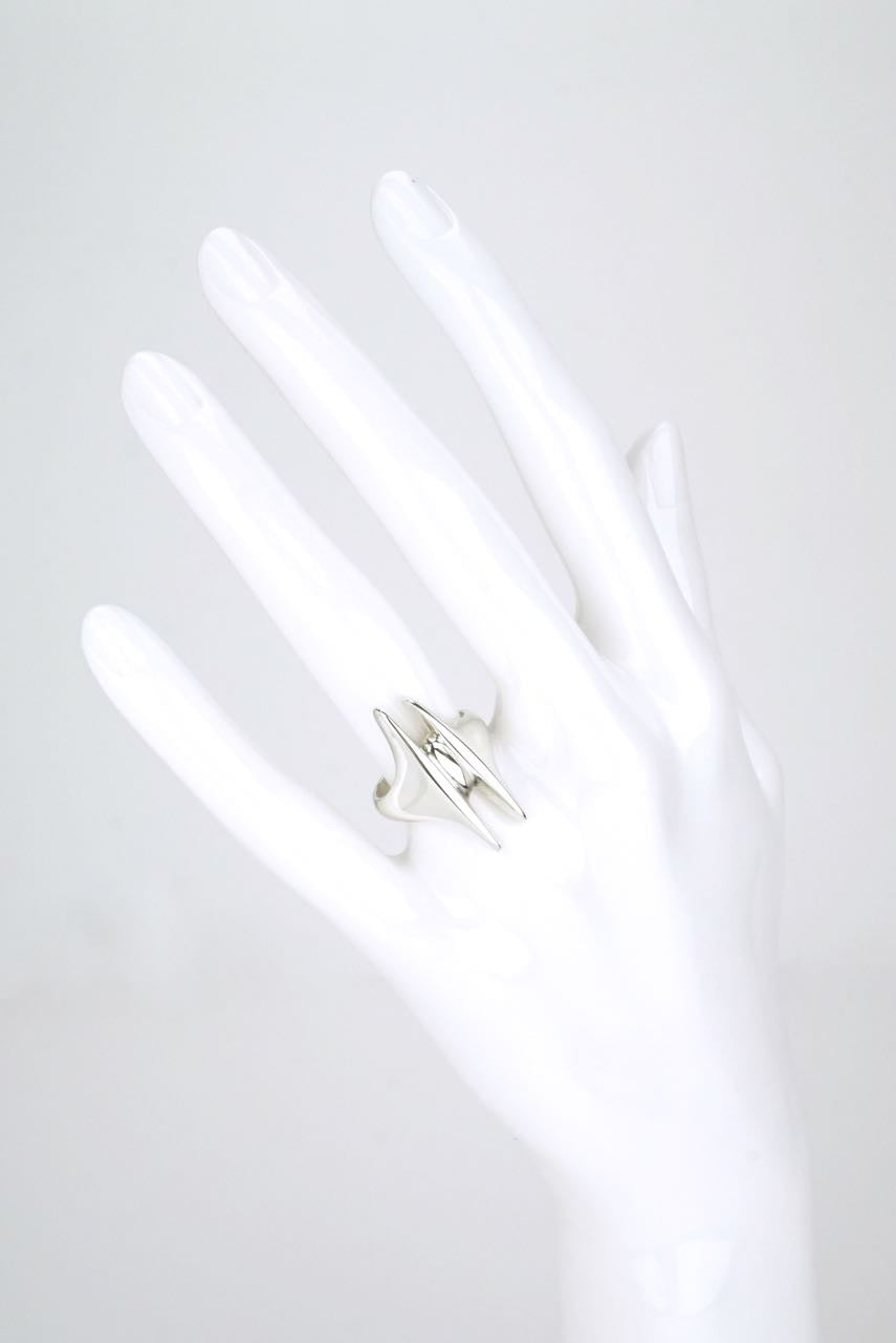 Georg Jensen silver modernist double spike ring - design 126 Henning Koppel