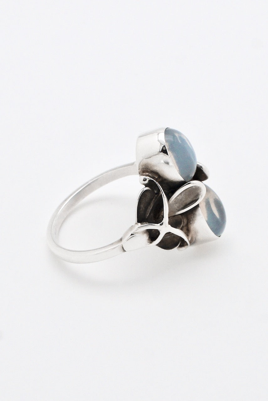 Vintage Georg Jensen Sterling Silver Double Moonstone and Leaf Ring - design 48 Henry Pilstrup