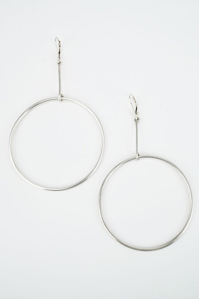 Vintage Danish Bent Knudsen Sterling Silver Drop Hoop Earrings 1980s