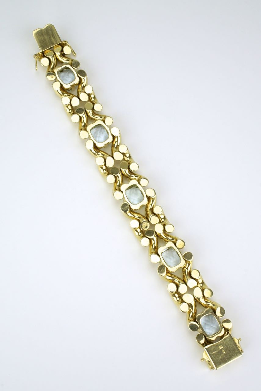Vintage Aquamarine and 14k Yellow Gold Fancy Link Bracelet 1960s