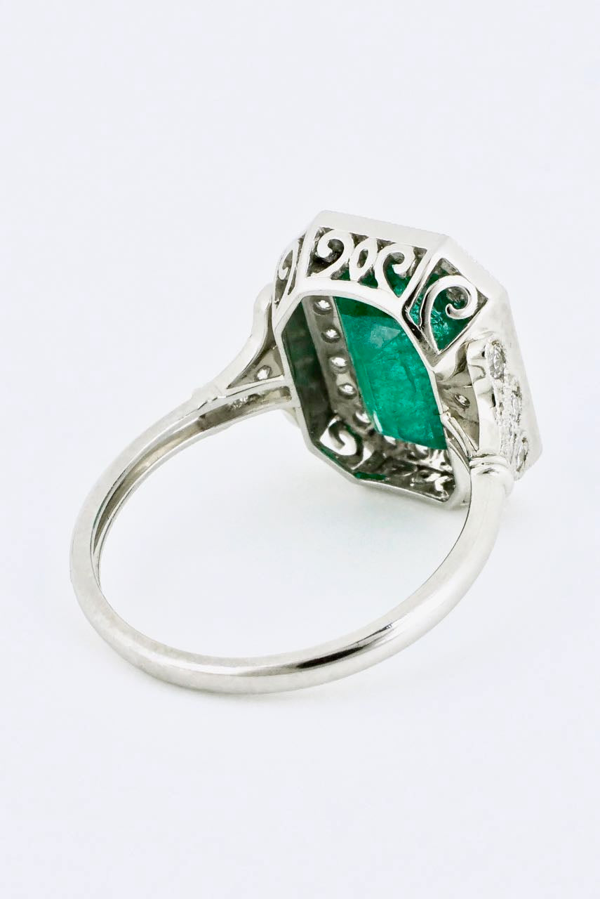 Vintage Platinum Emerald and Diamond Dress Ring