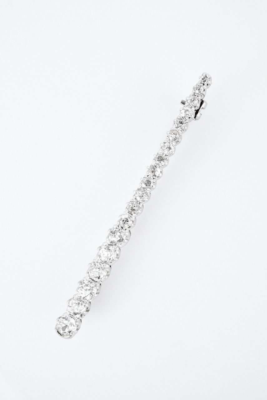 Antique 18k White Gold Old Cut Diamond Line Brooch Pin