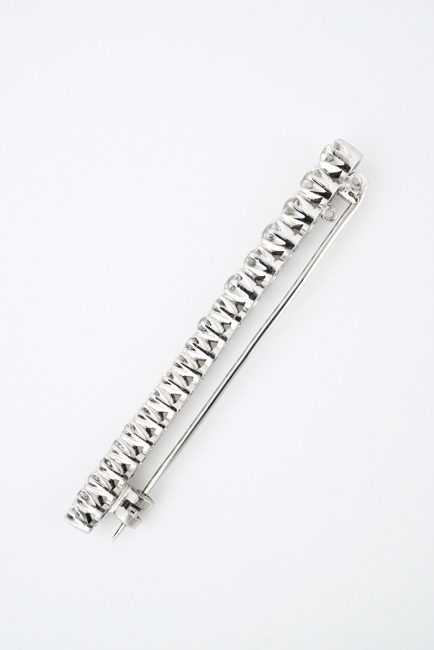 Antique 18k White Gold Old Cut Diamond Line Brooch Pin