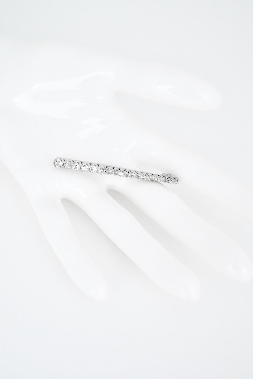 Antique 18k White Gold Old Cut Diamond Line Brooch Pin
