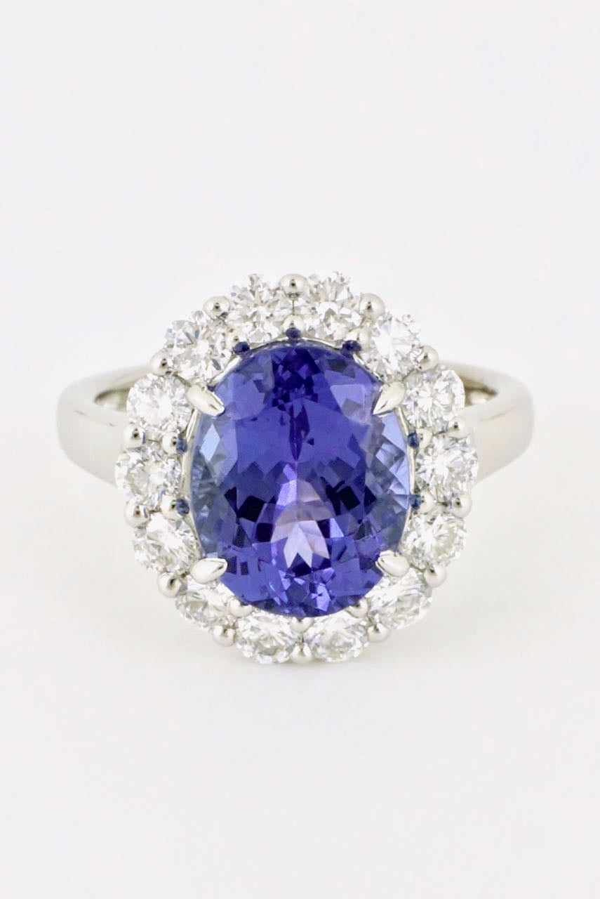 Vintage 18k White Gold Tanzanite and Diamond Ring
