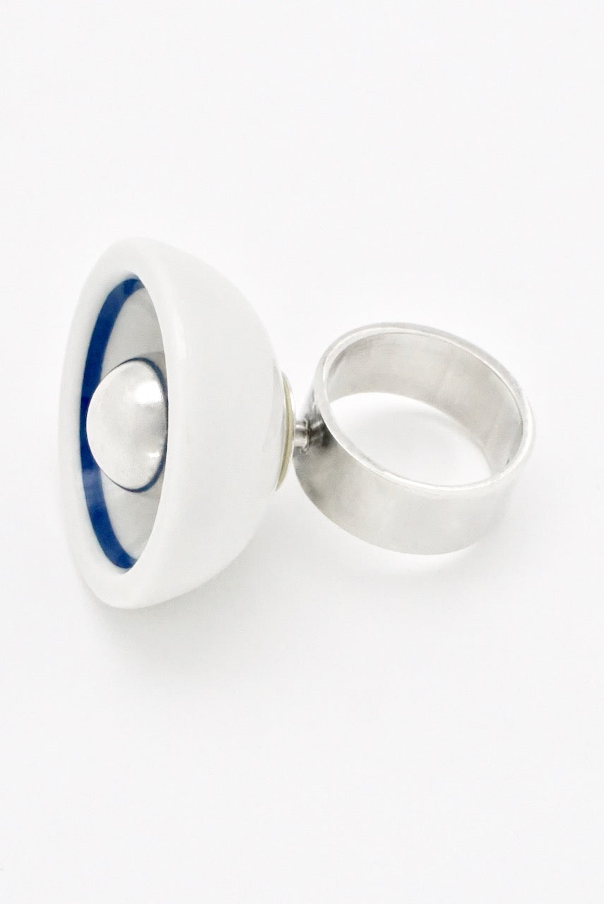 Vintage Anton Michelsen Porcelain Sterling Silver Ring - Denmark 1970s