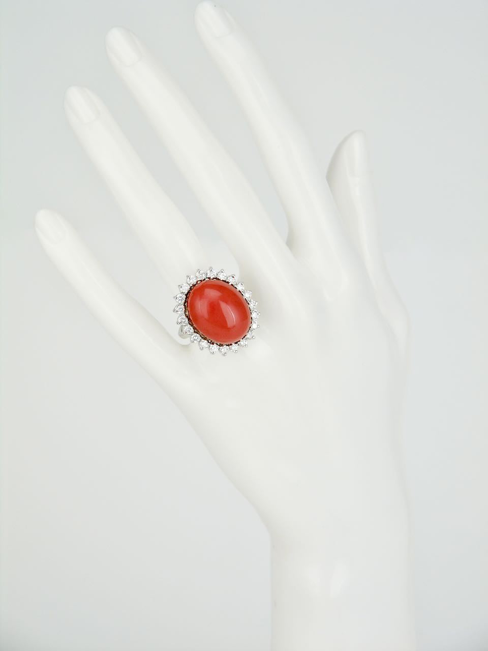 GENUINE CABOCHON NATURAL RED CORAL RING HAWAIIAN PLUMERIA FLOWER 14K W –  Arthur's Jewelry