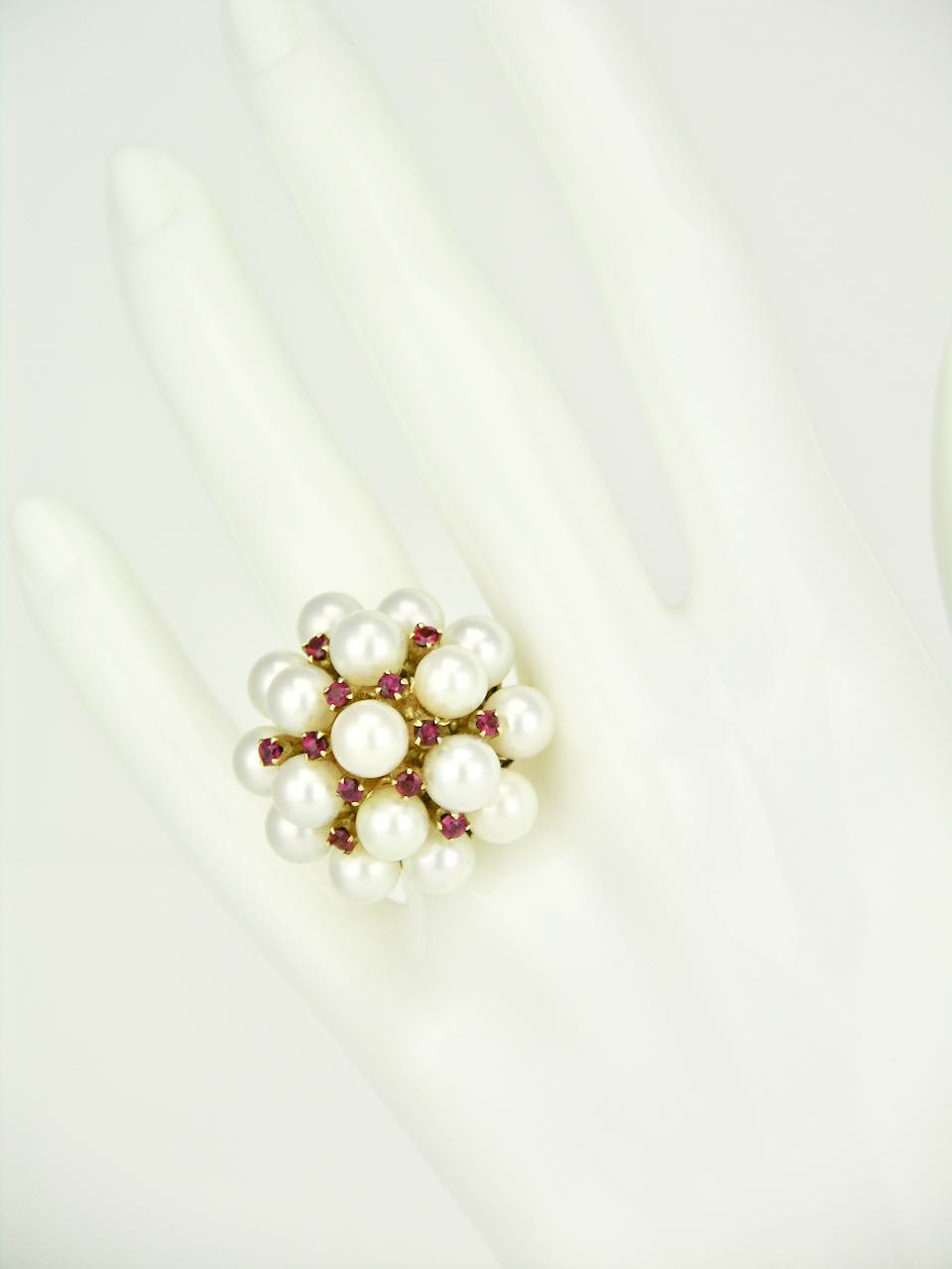 Vintage Mikimoto 14k Gold Pearl and Ruby Ring 1960s
