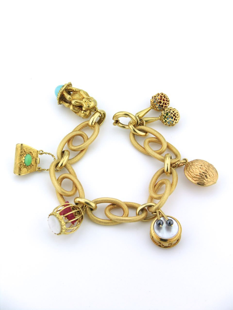Italian large scale retro 18ct gold charm bracelet