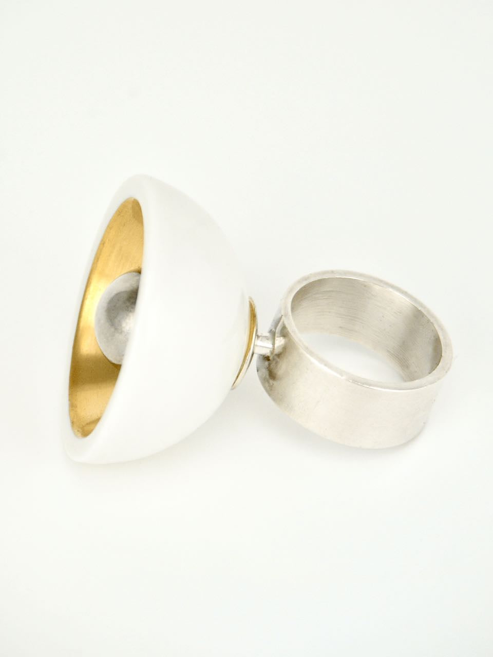 Anton Michelsen Silver and Gilded Porcelain Dish and Ball Ring 1970s
