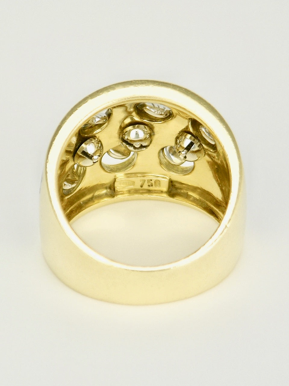 Vintage Italian 18k Yellow Gold Diamond and Blue Enamel Ring 1960s