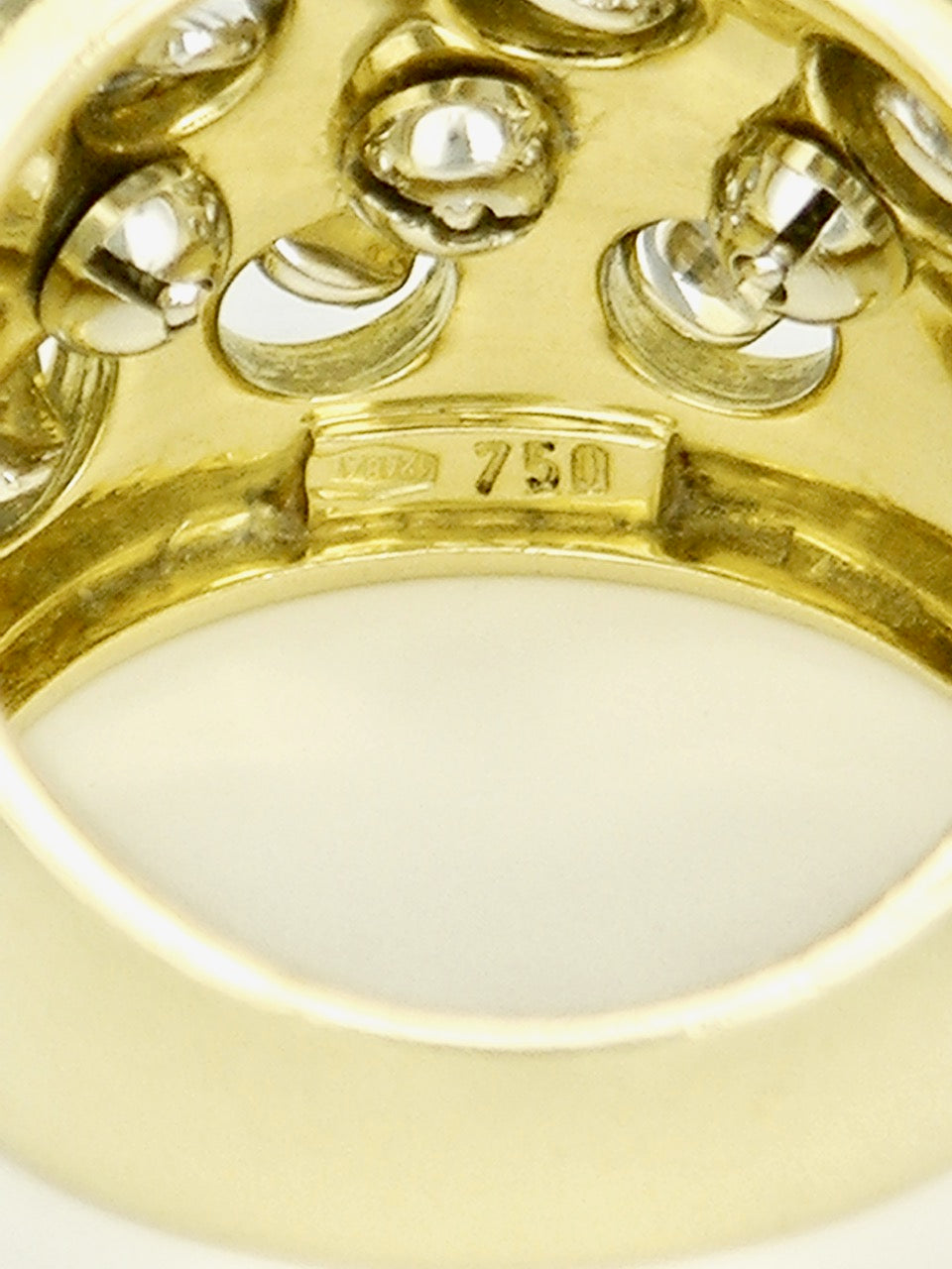 Vintage Italian 18k Yellow Gold Diamond and Blue Enamel Ring 1960s