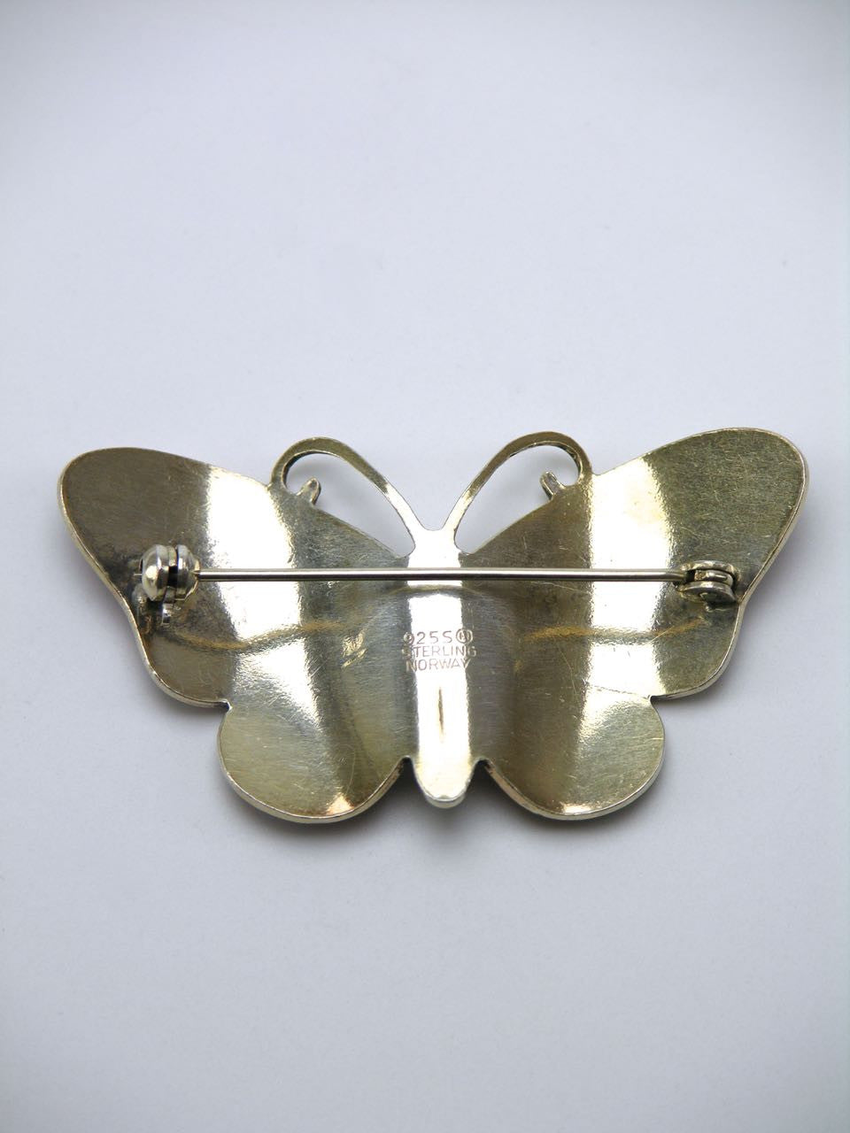 Norwegian silver and red enamel butterfly brooch