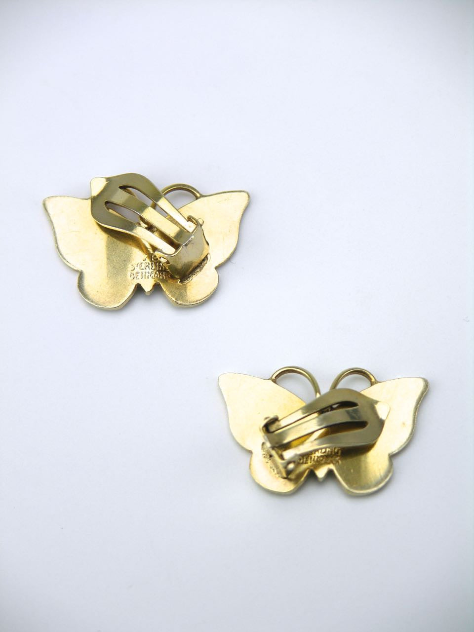 Danish silver and white enamel butterfly clip earrings