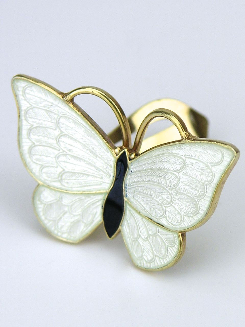 Danish silver and white enamel butterfly clip earrings