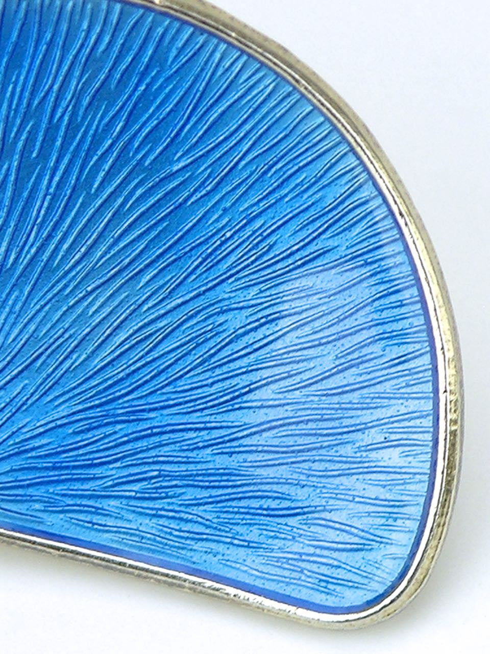 Norwegian silver and sky blue enamel fan clip earrings