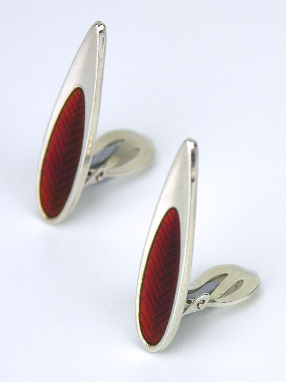 Danish Silver and Red Enamel Modernist Clip Earrings