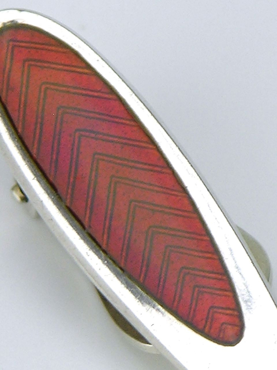 Danish Silver and Red Enamel Modernist Clip Earrings