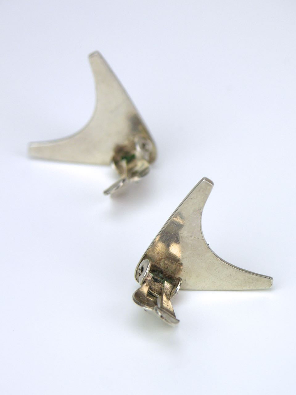 Vintage Danish Silver Modernist Arrow Head Clip Earrings 1960s