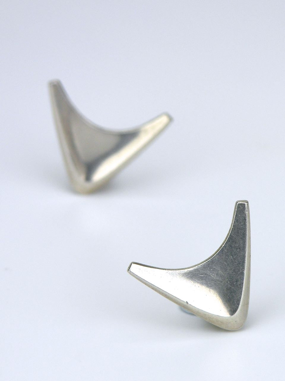 Vintage Danish Silver Modernist Arrow Head Clip Earrings 1960s