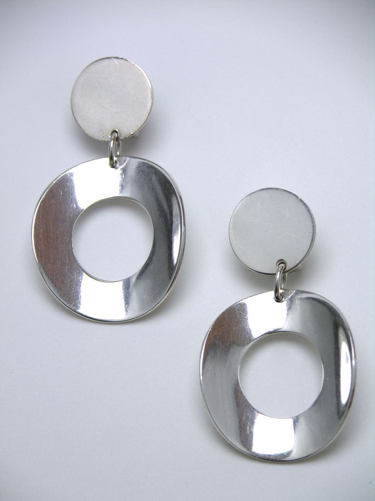 Vintage Tone Vigeland solid silver modernist hoop drop clip earrings