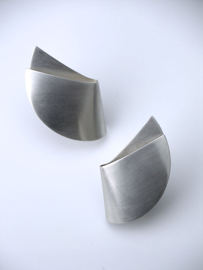 Georg Jensen solid silver brushed folded curve shape clip earrings - design 200