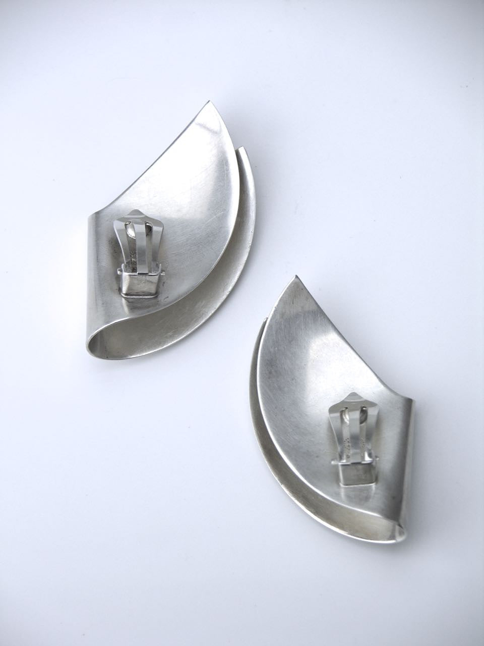 Georg Jensen solid silver brushed folded curve shape clip earrings - design 200