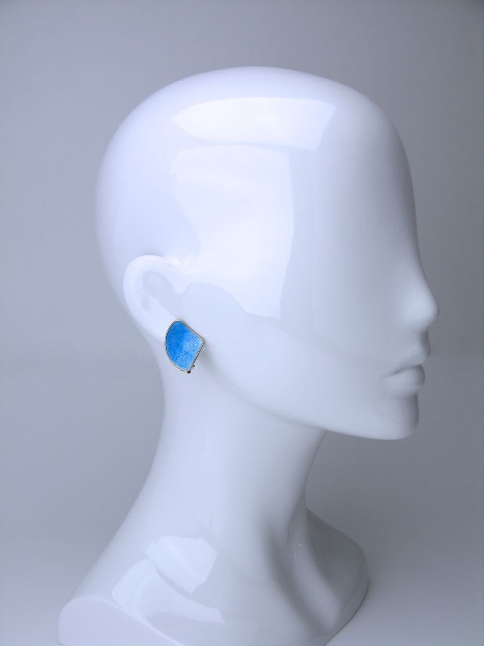 Norwegian silver and sky blue enamel fan clip earrings
