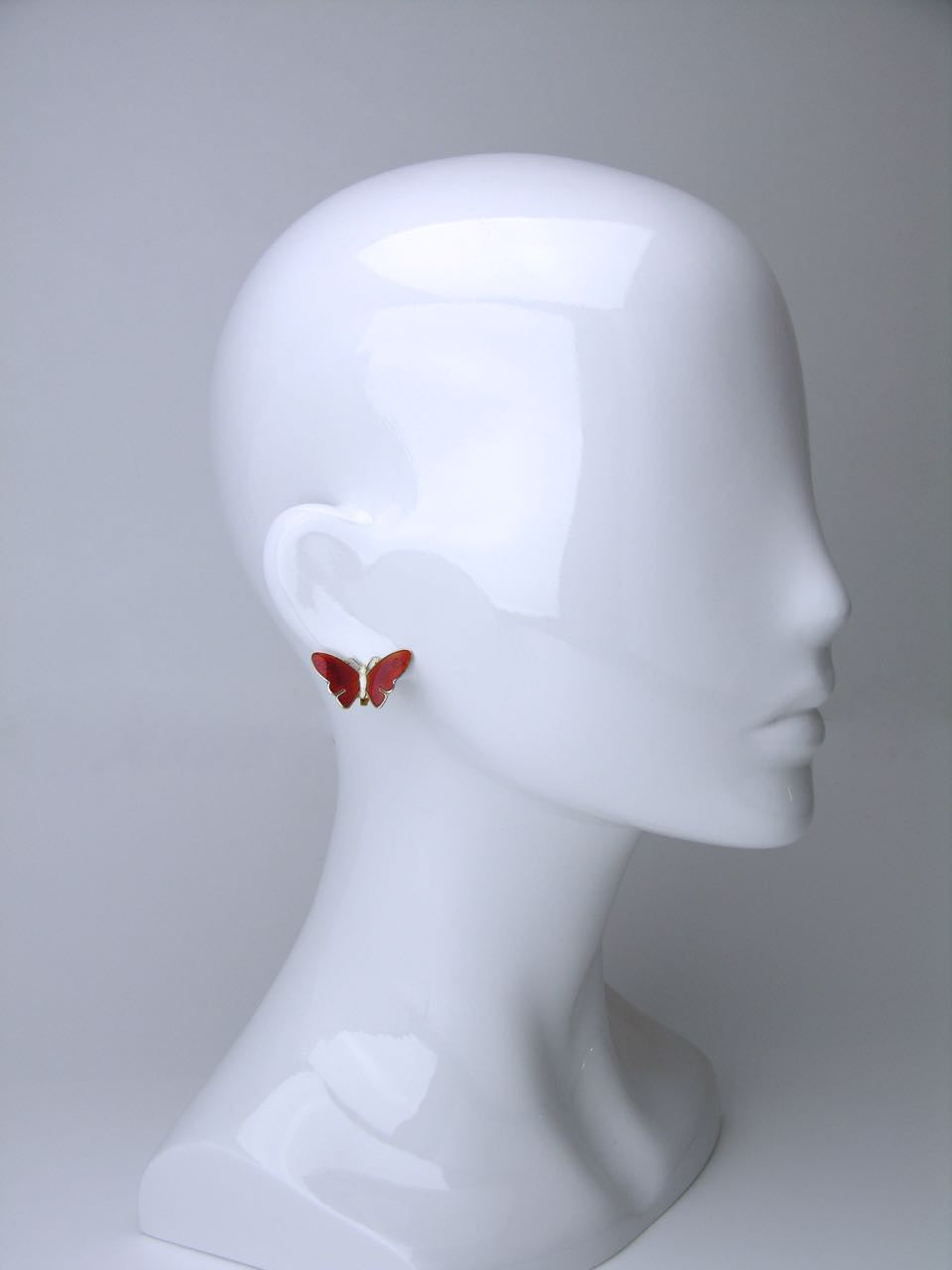 Norwegian silver and red enamel butterfly clip earrings