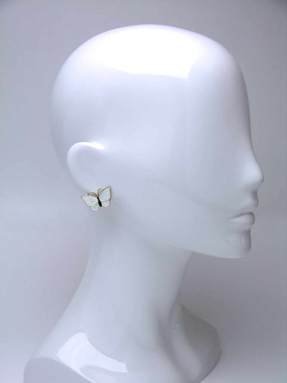 Danish silver and white enamel butterfly clip earrings