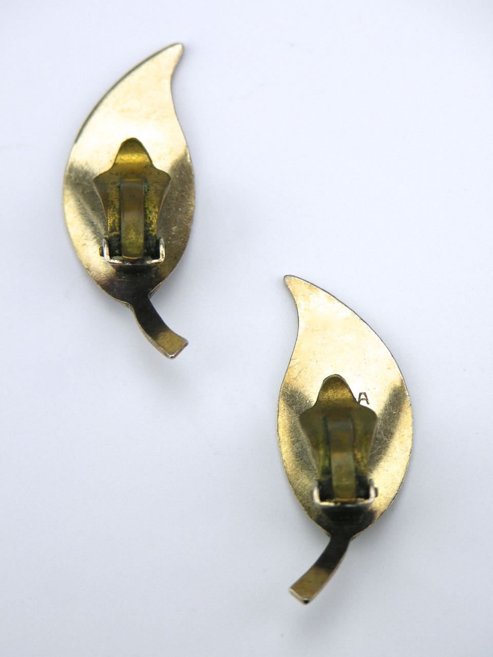 David Andersen silver and green enamel leaf clip earrings