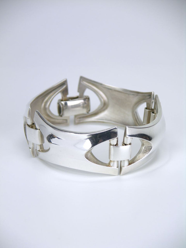 Vintage German Silver Rectangular Mariners Link Bracelet 1970s