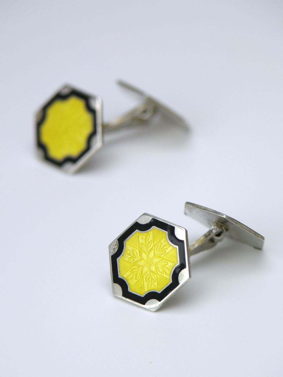 American silver with yellow and black enamel cufflinks