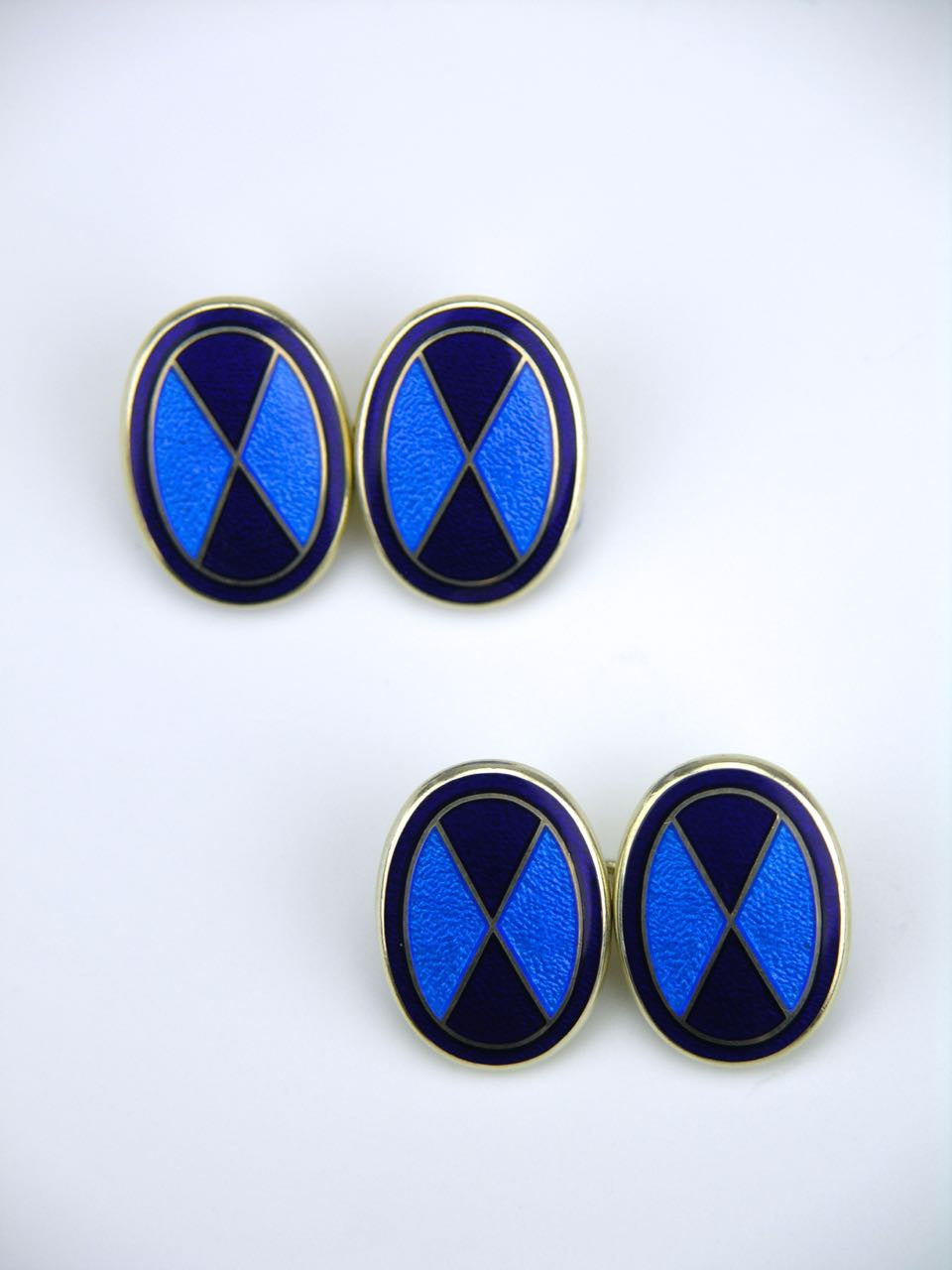 Oval silver bright blue and navy enamel cufflinks