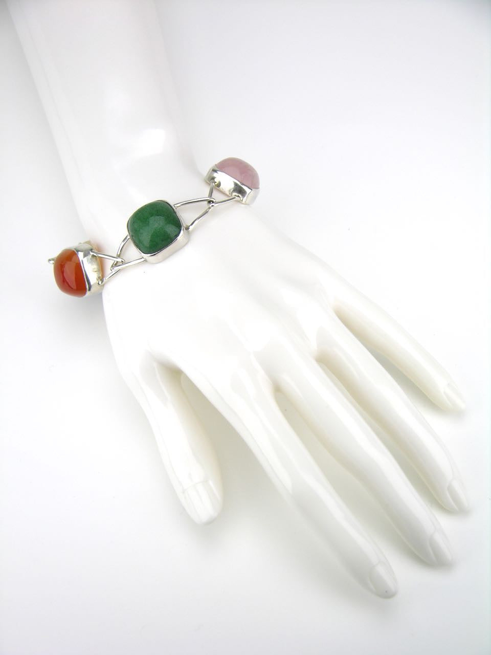 Vintage Swedish modernist silver and cabachon pebble bracelet