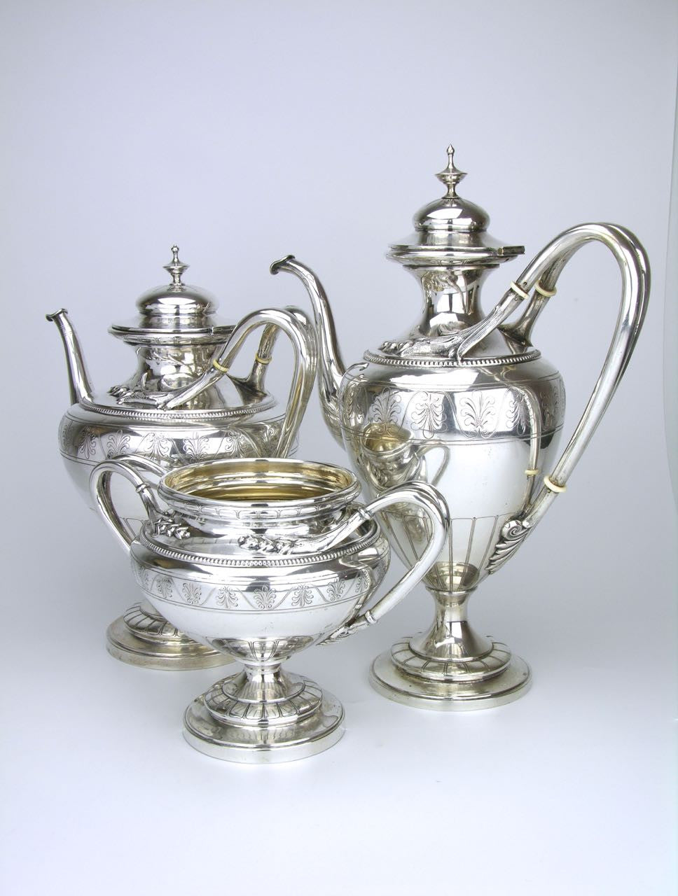 Antique Neoclassical Revival Continental Silver Tea and Coffee Service