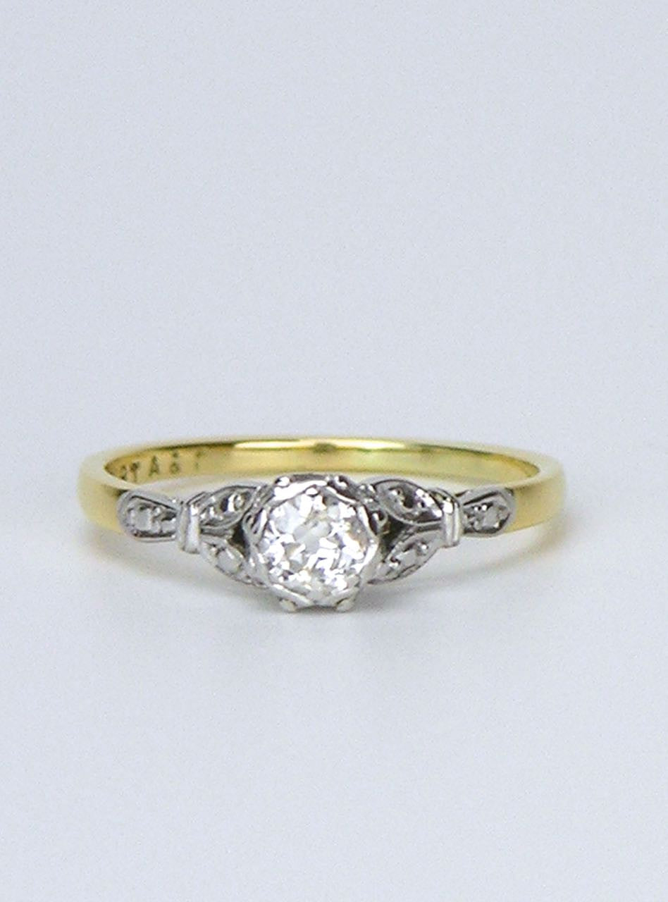 18k white and yellow gold diamond ring - 1950s