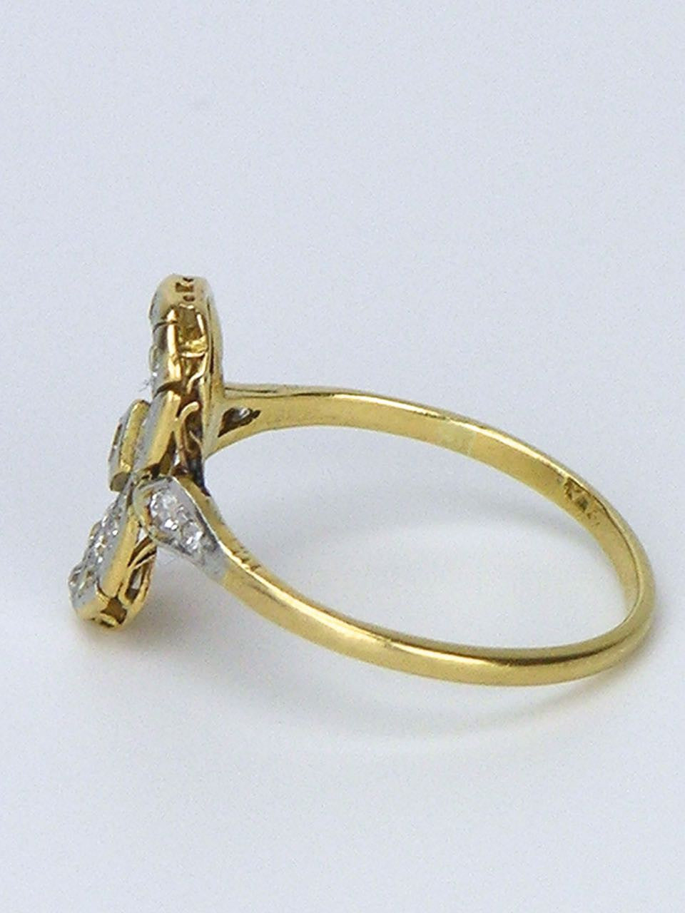 Art Deco 18k yellow gold and diamond plaque ring