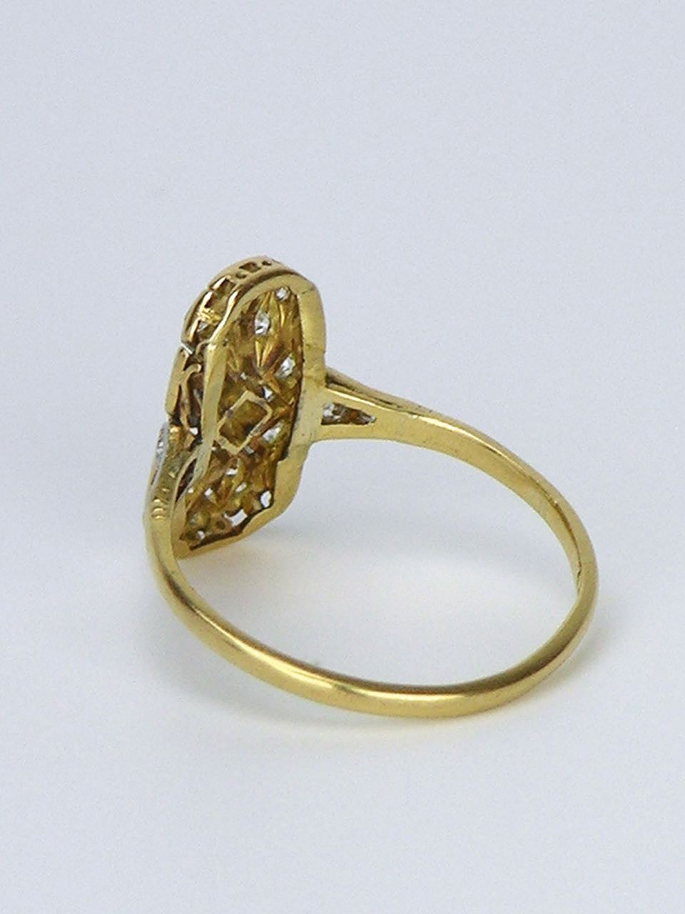 Art Deco 18k yellow gold and diamond plaque ring