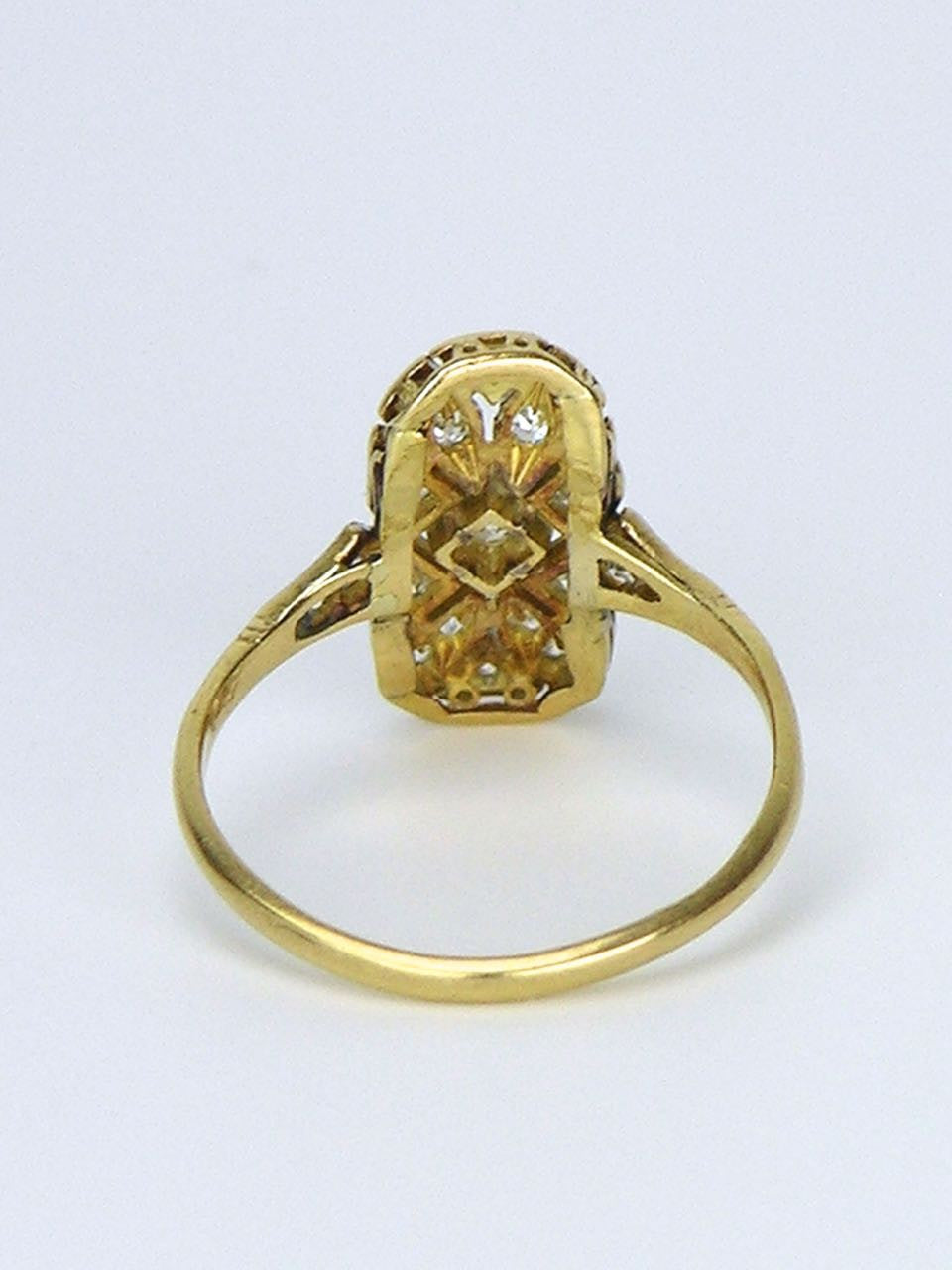 Art Deco 18k yellow gold and diamond plaque ring