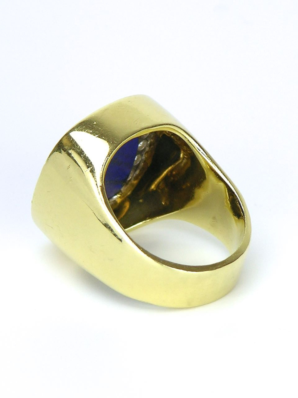 Gold lapis lazuli and diamond signet style ring 1970s