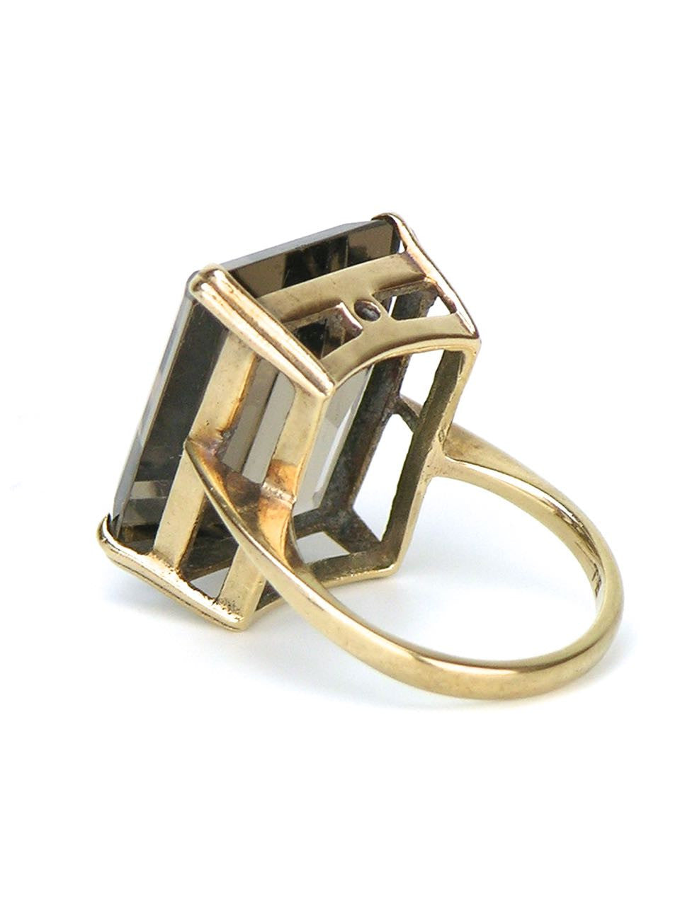 9k yellow gold smoky quartz cocktail ring