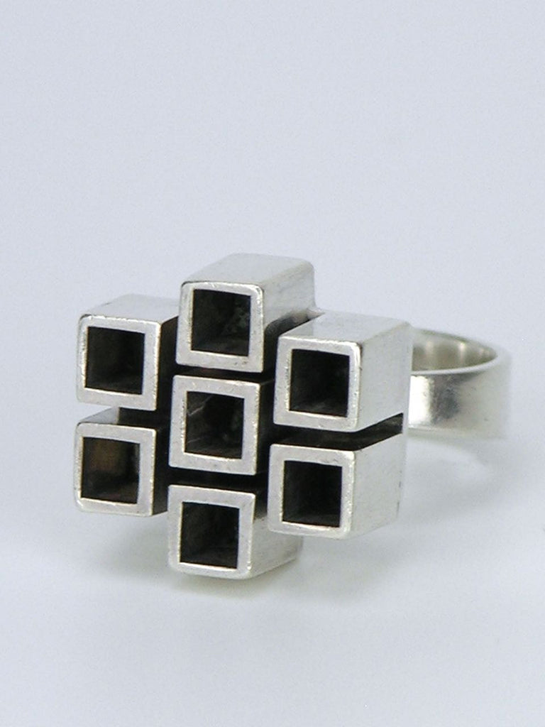 Swedish silver modernist cube ring